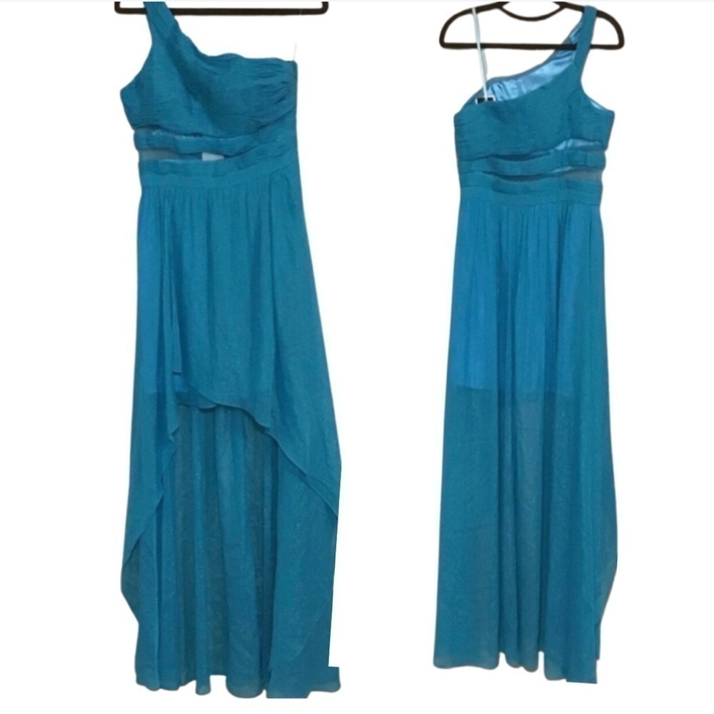 Aqua high low turquoise blue formal prom evening one shoulder NWT dress Sz 4